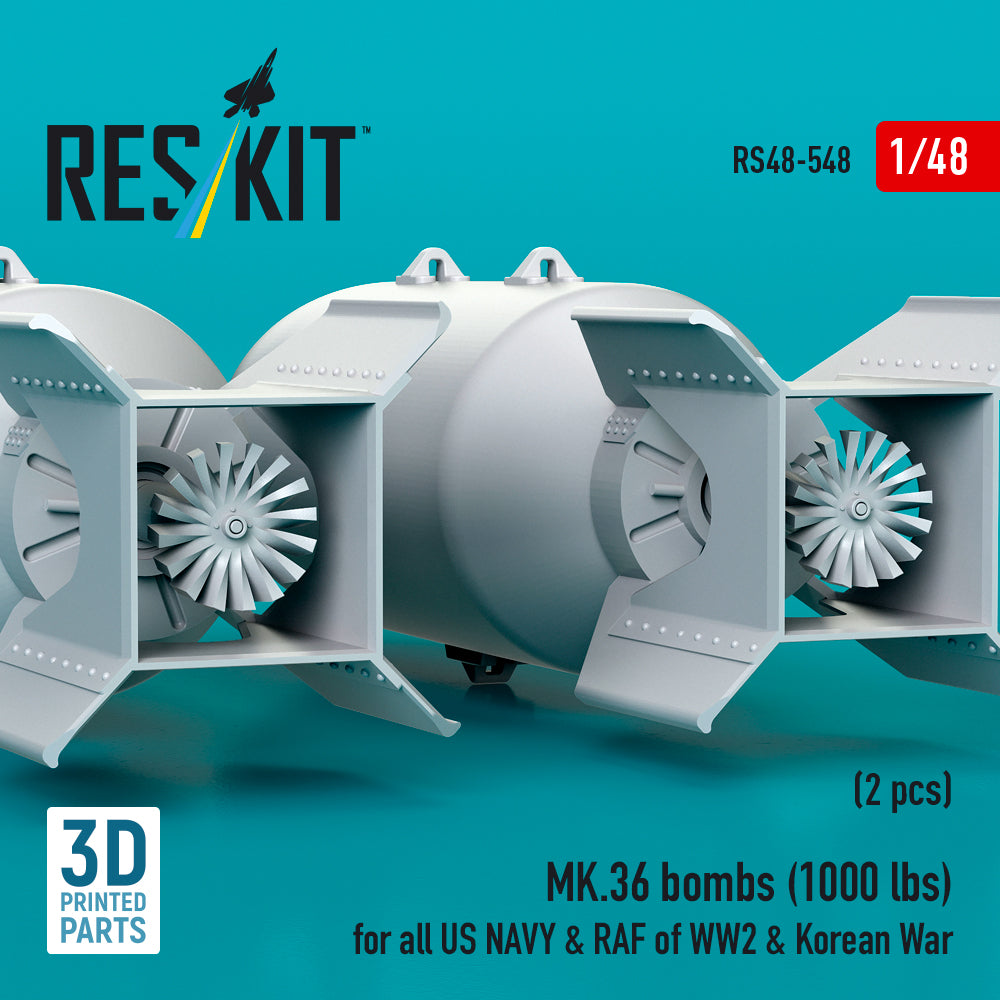 MK.36 bombs (2 pcs) (1000 lbs) for all US NAVY & RAF of WW2 (3D Printed) Scale 1:48 ResKit RS48-0548