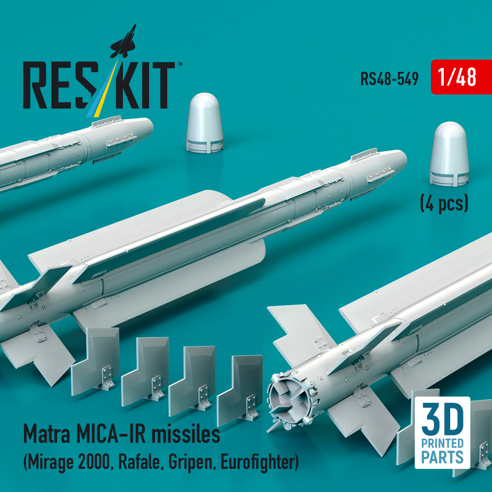 Matra MICA-IR missiles (4 pcs) (Mirage 2000, Rafale, Gripen, Eurofighter) (3D Printed) Scale 1:48 ResKit RS48-0549