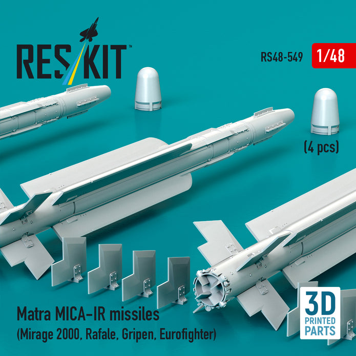 Matra MICA-IR missiles (4 pcs) (Mirage 2000, Rafale, Gripen, Eurofighter) (3D Printed) Scale 1:48 ResKit RS48-0549