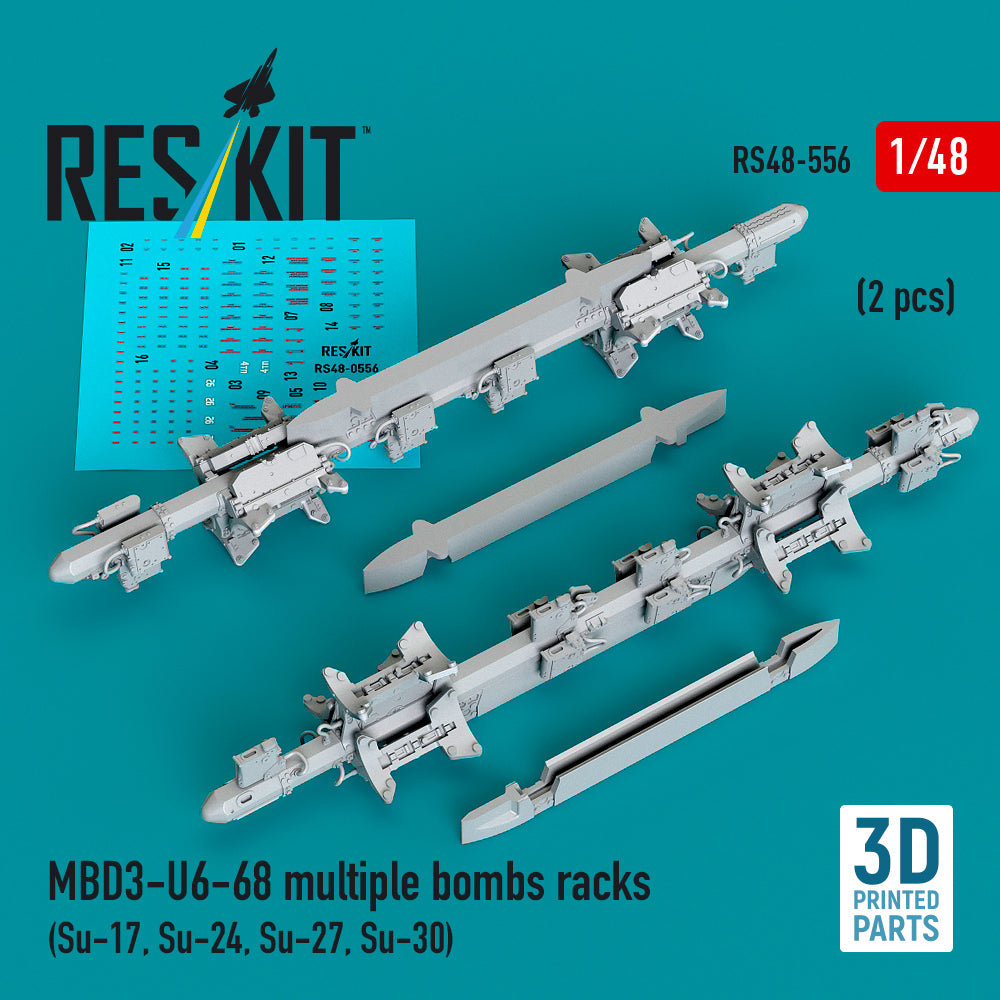 MBD3-U6-68 multiple bombs racks (2 pcs) (Su-17, Su-24, Su-27, Su-30) (3D Printed) Scale 1:48 ResKit RS48-0556