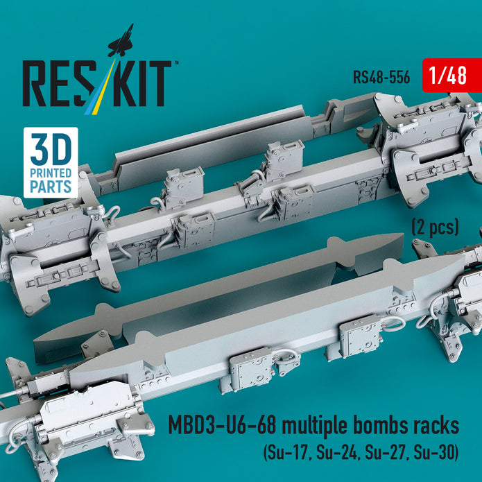 MBD3-U6-68 multiple bombs racks (2 pcs) (Su-17, Su-24, Su-27, Su-30) (3D Printed) Scale 1:48 ResKit RS48-0556