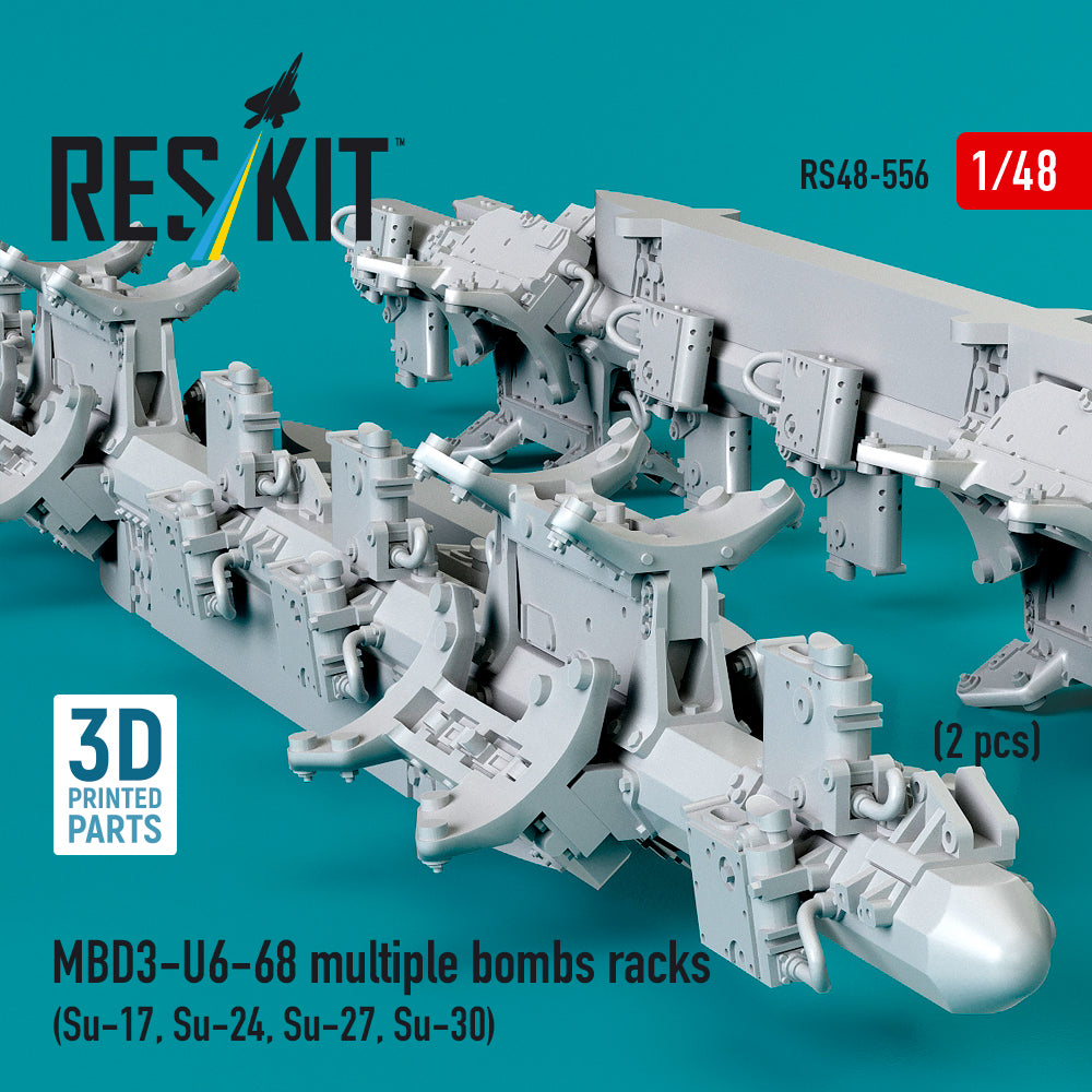 MBD3-U6-68 multiple bombs racks (2 pcs) (Su-17, Su-24, Su-27, Su-30) (3D Printed) Scale 1:48 ResKit RS48-0556