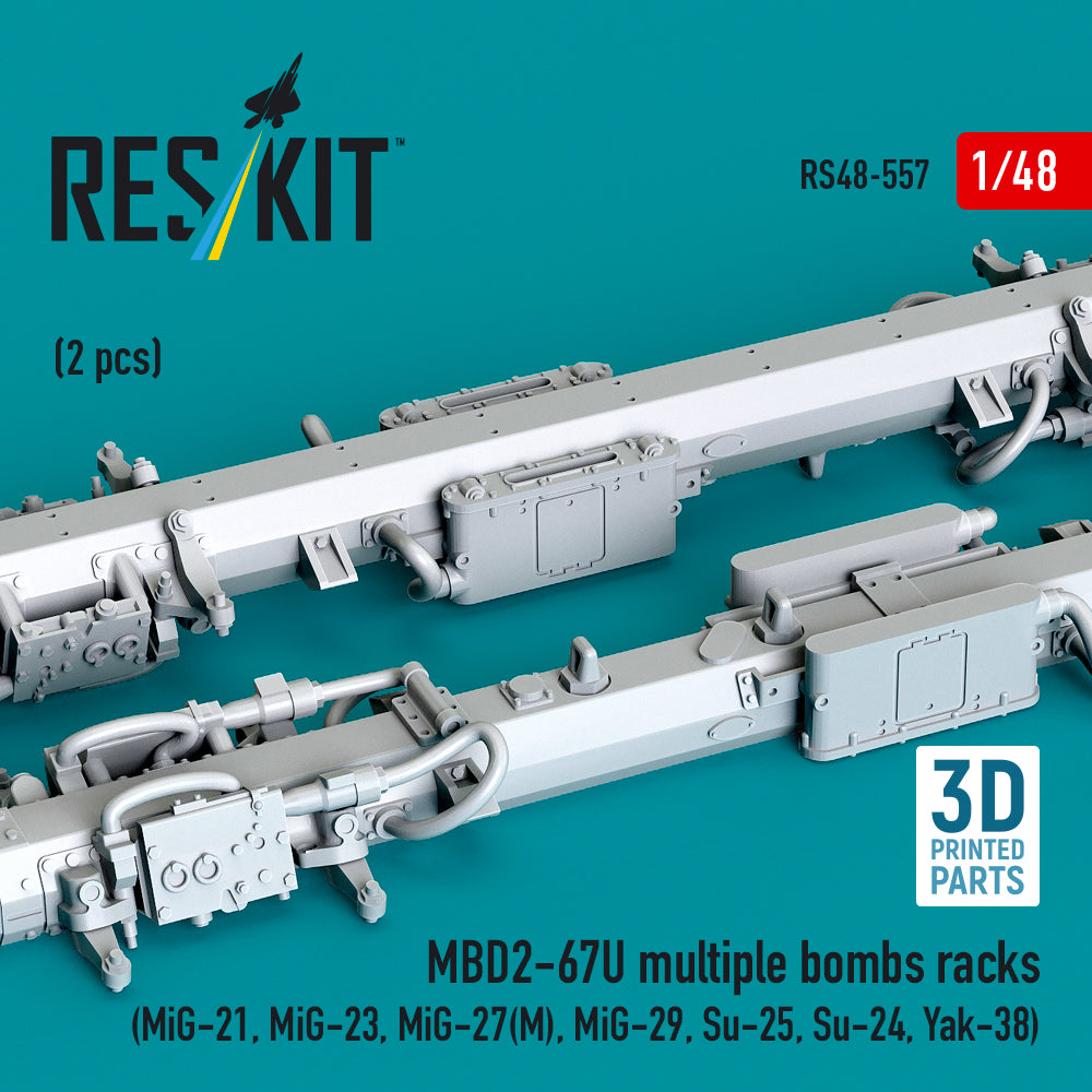MBD2-67U multiple bombs racks (2 pcs) (MiG-21, MiG-23, MiG-27(М), MiG-29, Su-25, Su-24, Yak-38) (3D Printed) Scale 1:48 ResKit RS48-0557