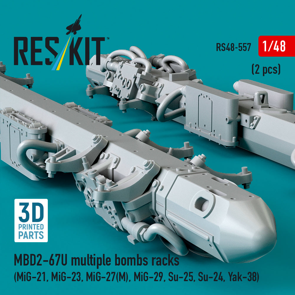 MBD2-67U multiple bombs racks (2 pcs) (MiG-21, MiG-23, MiG-27(М), MiG-29, Su-25, Su-24, Yak-38) (3D Printed) Scale 1:48 ResKit RS48-0557