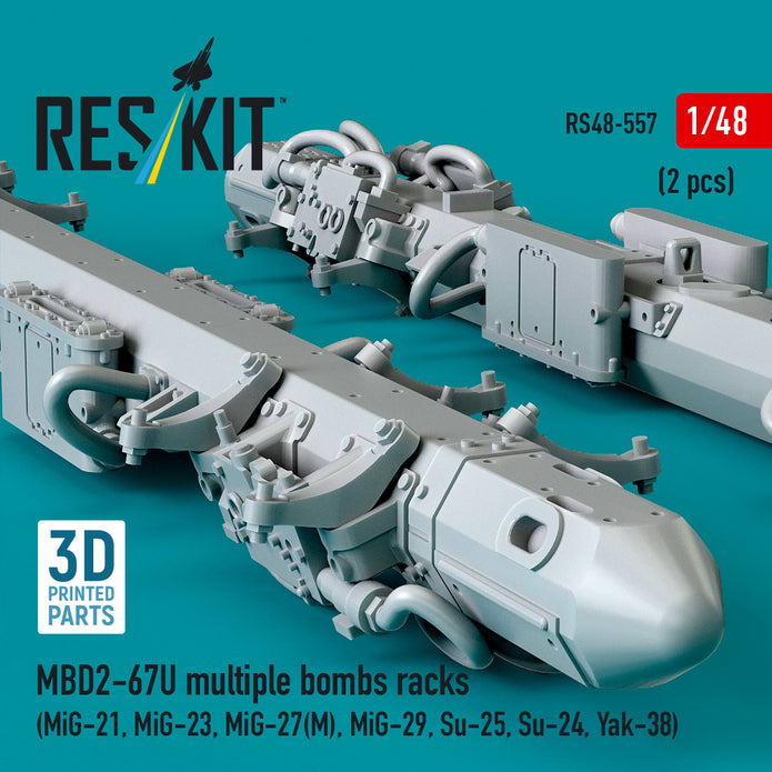 MBD2-67U multiple bombs racks (2 pcs) (MiG-21, MiG-23, MiG-27(М), MiG-29, Su-25, Su-24, Yak-38) (3D Printed) Scale 1:48 ResKit RS48-0557