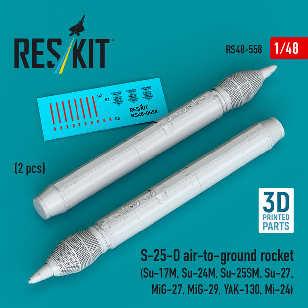 S-25-O air-to-ground rocket (2 pcs) (Su-17M, Su-24M, Su-25SM, Su-27,MiG-27, MiG-29, YAK-130, Mi-24) (3D Printed) Scale 1:48 ResKit RS48-0558
