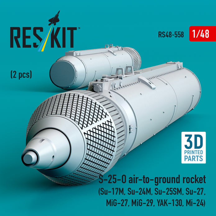 S-25-O air-to-ground rocket (2 pcs) (Su-17M, Su-24M, Su-25SM, Su-27,MiG-27, MiG-29, YAK-130, Mi-24) (3D Printed) Scale 1:48 ResKit RS48-0558