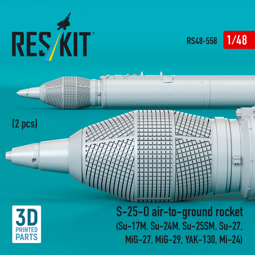 S-25-O air-to-ground rocket (2 pcs) (Su-17M, Su-24M, Su-25SM, Su-27,MiG-27, MiG-29, YAK-130, Mi-24) (3D Printed) Scale 1:48 ResKit RS48-0558