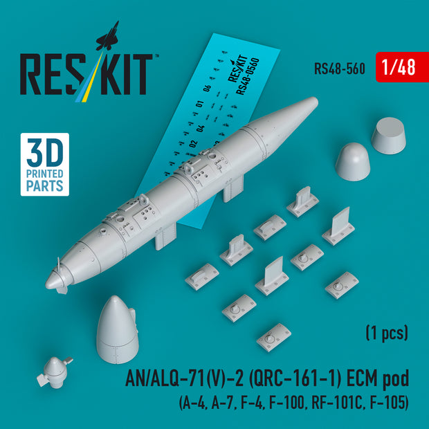 AN/ALQ-71(V)-2 (QRC-161-1) ECM pod (1pcs) (A-4, A-7, F-4, F-100, RF-101C, F-105) (3D Printed) Scale 1:48 ResKit RS48-0560