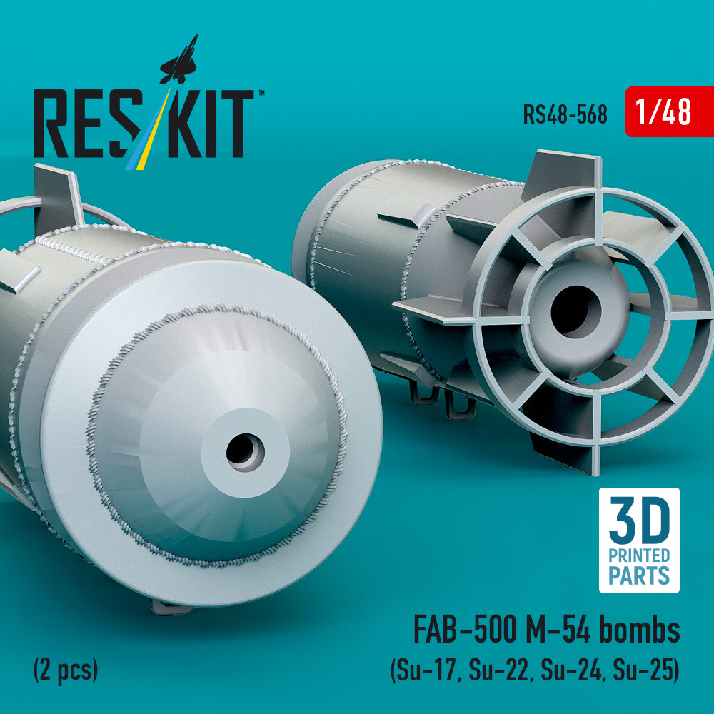 FAB-500 M-54 bombs (2 pcs) (Su-17, Su-22, Su-24, Su-25) (3D Printed) Scale 1:48 ResKit RS48-0568