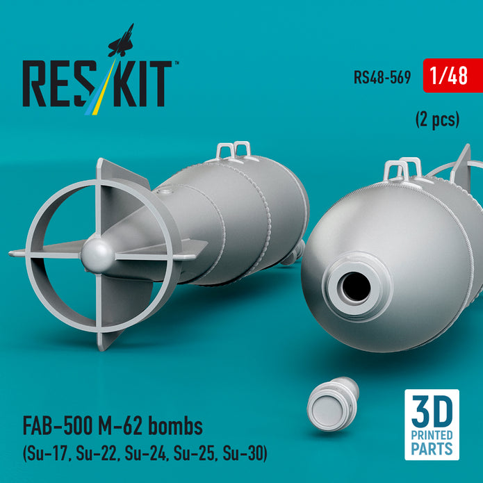 FAB-500 M-62 bombs (2 pcs) (Su-17, Su-22, Su-24, Su-25, Su-30) (3D Printed) Scale 1:48 ResKit RS48-0569