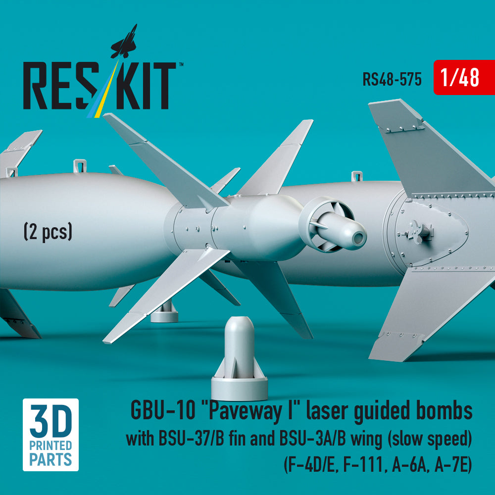 GBU-10 Paveway I laser guided bombs with BSU-37/B fin and BSU-3A/B wing (slow speed) (2 pcs) (F-4D/E, F-111, A-6A, A-7E) (3D Printed) Scale 1:48 ResKit RS48-0575