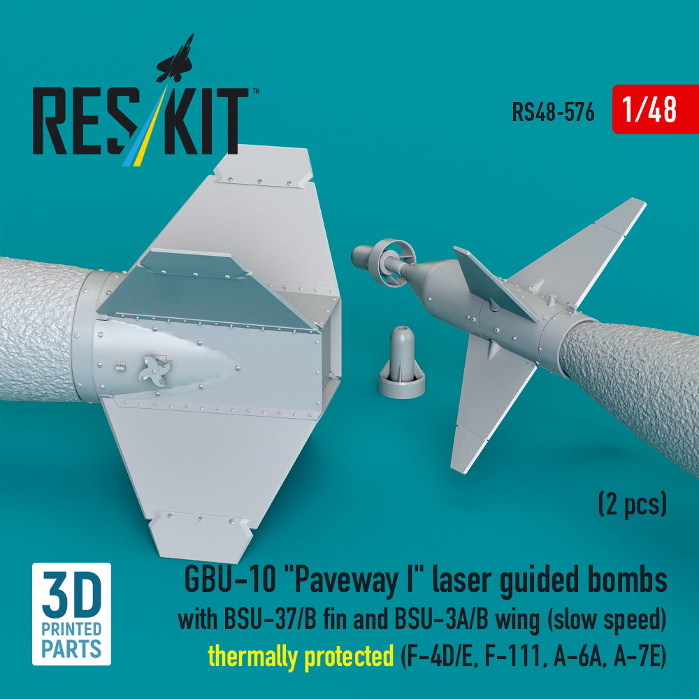 GBU-10 Paveway I laser guided bombs with BSU-37/B fin and BSU-3A/B wing (slow speed) thermally protected (2 pcs) (F-4D/E, F-111, A-6A, A-7E) (3D Printed) Scale 1:48 ResKit RS48-0576