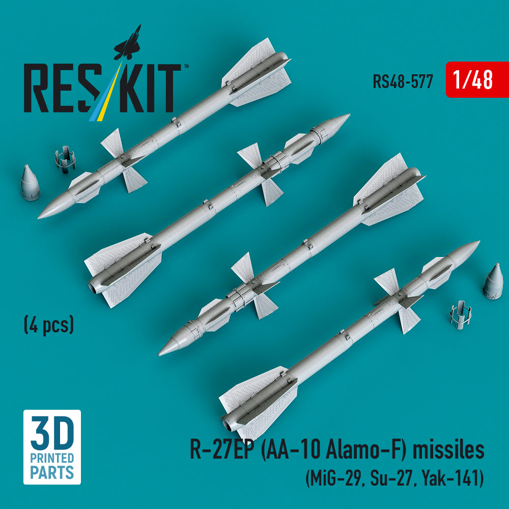 R-27EP (AA-10 Alamo-F) missiles (4 pcs) (MiG-29, Su-27, Yak-141) (3D Printed) Scale 1:48 ResKit RS48-0577