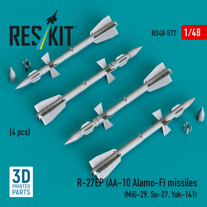 R-27EP (AA-10 Alamo-F) missiles (4 pcs) (MiG-29, Su-27, Yak-141) (3D Printed) Scale 1:48 ResKit RS48-0577