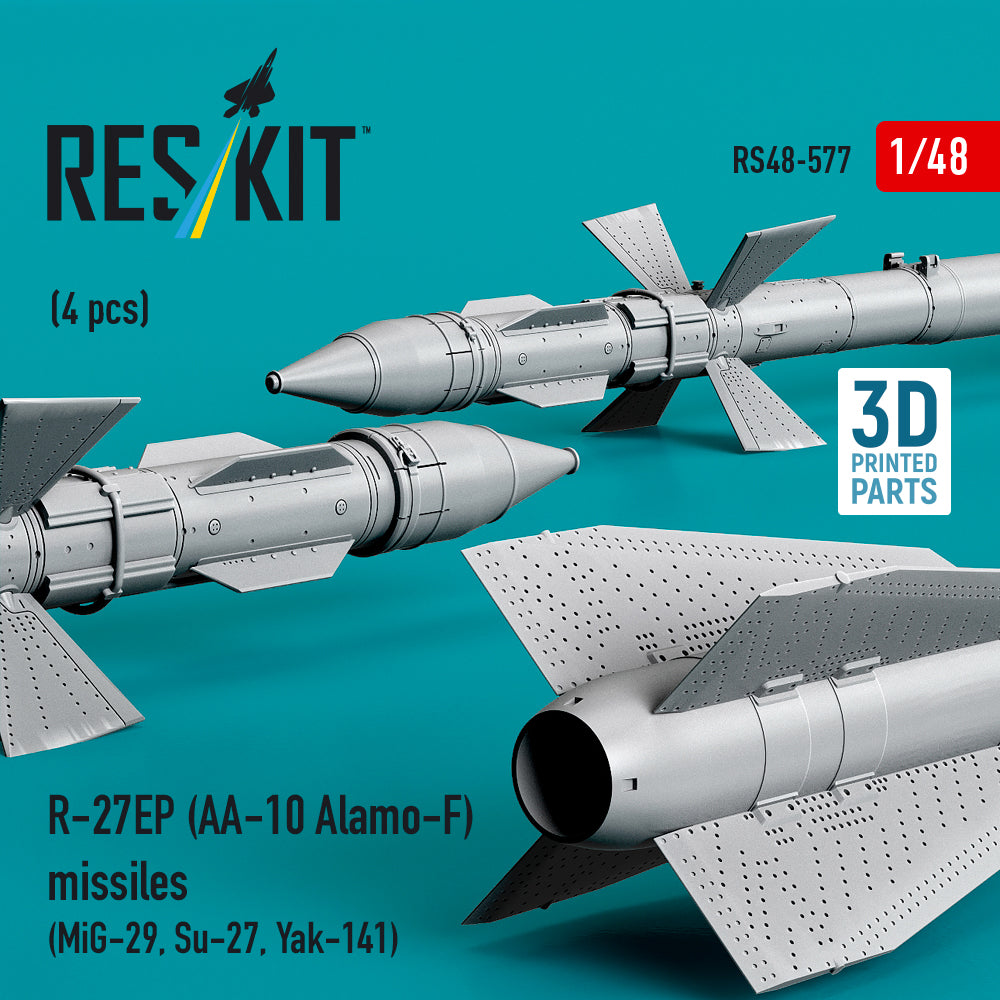 R-27EP (AA-10 Alamo-F) missiles (4 pcs) (MiG-29, Su-27, Yak-141) (3D Printed) Scale 1:48 ResKit RS48-0577