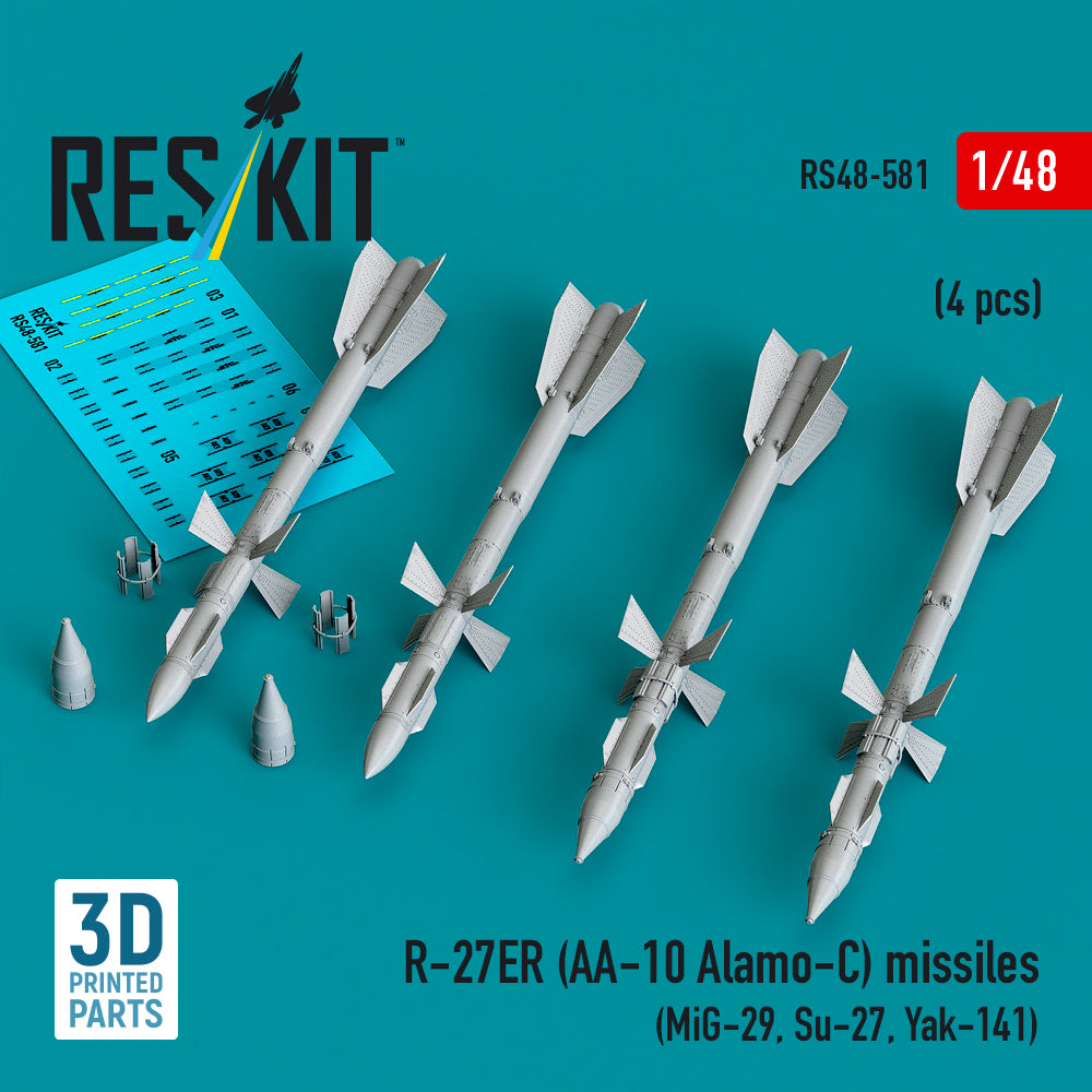 R-27ER (AA-10 Alamo-C) missiles (4 pcs) (MiG-29, Su-27, Yak-141) (3D Printed) Scale 1:48 ResKit RS48-0581