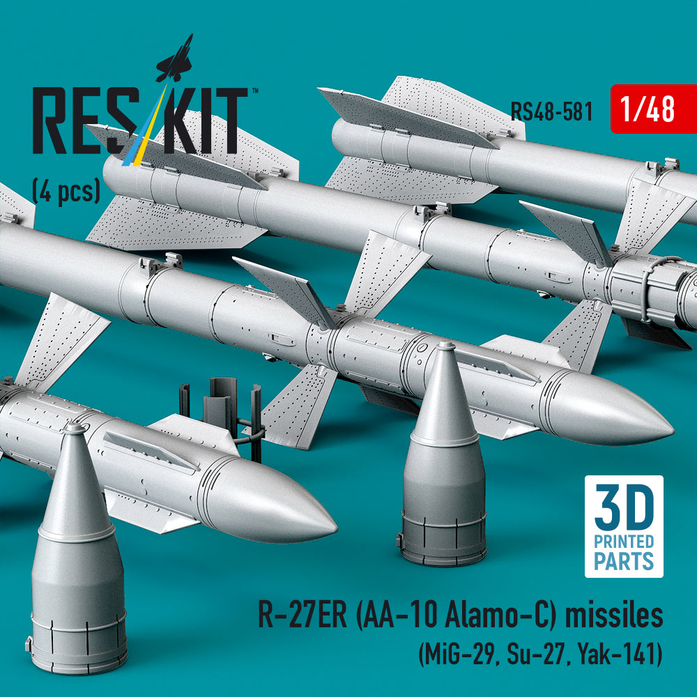 R-27ER (AA-10 Alamo-C) missiles (4 pcs) (MiG-29, Su-27, Yak-141) (3D Printed) Scale 1:48 ResKit RS48-0581