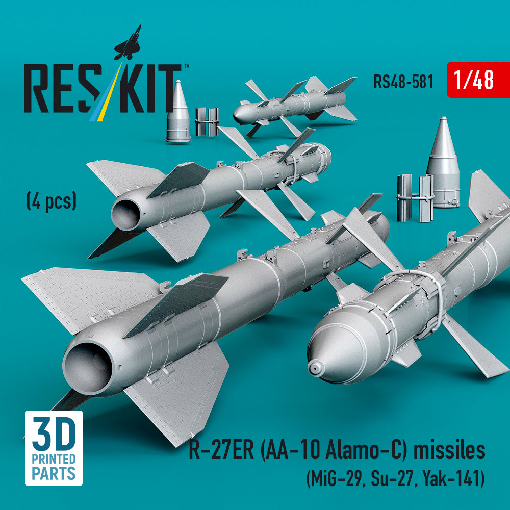 R-27ER (AA-10 Alamo-C) missiles (4 pcs) (MiG-29, Su-27, Yak-141) (3D Printed) Scale 1:48 ResKit RS48-0581