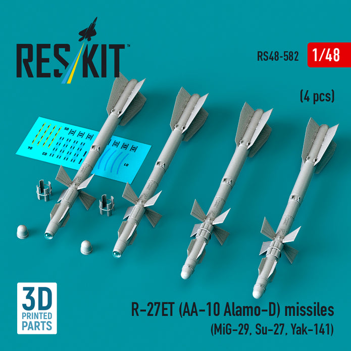 R-27ET (AA-10 Alamo-D) missiles (4 pcs) (MiG-29, Su-27, Yak-141) (3D Printed) Scale 1:48 ResKit RS48-0582