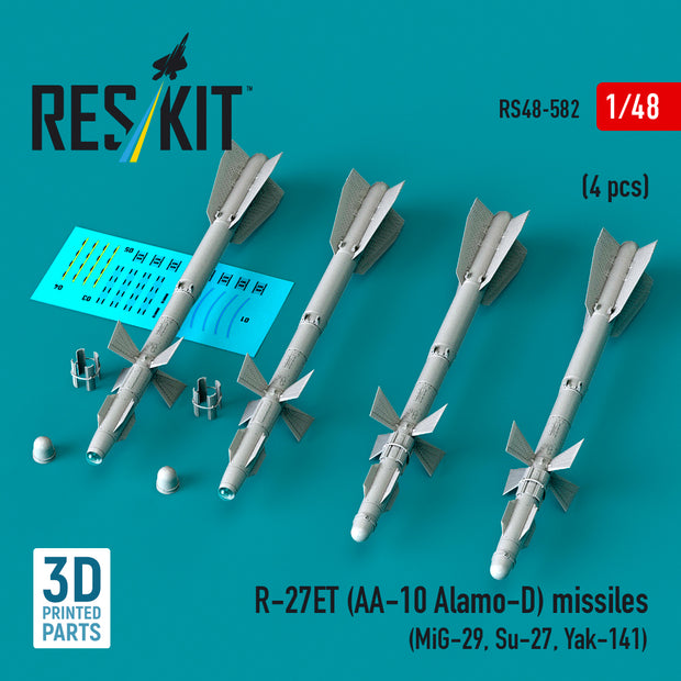 R-27ET (AA-10 Alamo-D) missiles (4 pcs) (MiG-29, Su-27, Yak-141) (3D Printed) Scale 1:48 ResKit RS48-0582