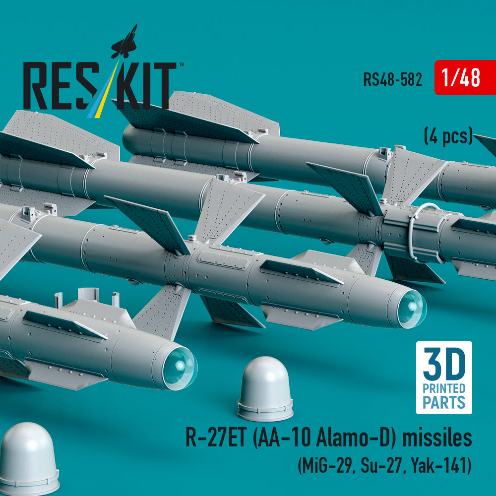 R-27ET (AA-10 Alamo-D) missiles (4 pcs) (MiG-29, Su-27, Yak-141) (3D Printed) Scale 1:48 ResKit RS48-0582