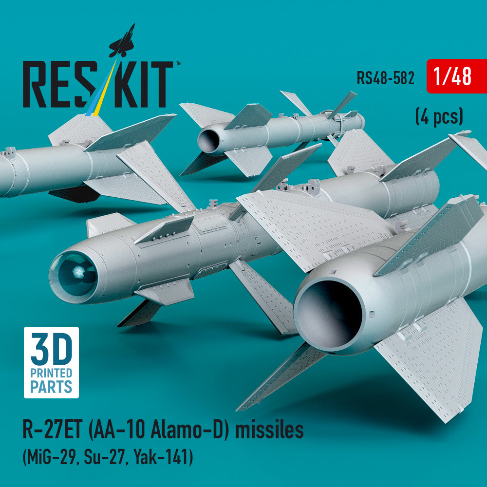 R-27ET (AA-10 Alamo-D) missiles (4 pcs) (MiG-29, Su-27, Yak-141) (3D Printed) Scale 1:48 ResKit RS48-0582