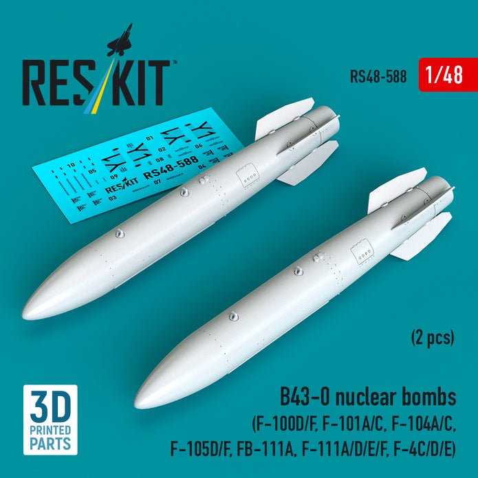 B43-0 nuclear bombs (2 pcs) (F-100D/F, F-101A/C, F-104A/C, F-105D/F, FB-111A, F-111A/D/E/F, F-4C/D/E) (3D Printed) Scale 1:48 ResKit RS48-0588