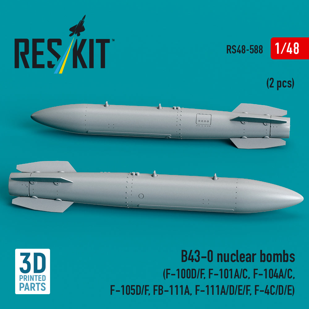 B43-0 nuclear bombs (2 pcs) (F-100D/F, F-101A/C, F-104A/C, F-105D/F, FB-111A, F-111A/D/E/F, F-4C/D/E) (3D Printed) Scale 1:48 ResKit RS48-0588