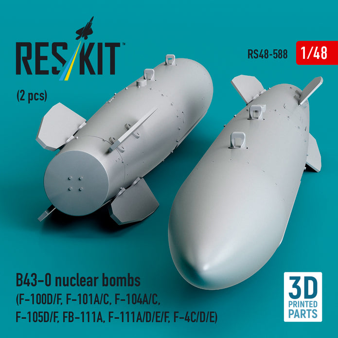 B43-0 nuclear bombs (2 pcs) (F-100D/F, F-101A/C, F-104A/C, F-105D/F, FB-111A, F-111A/D/E/F, F-4C/D/E) (3D Printed) Scale 1:48 ResKit RS48-0588