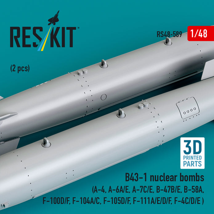 B43-1 nuclear bombs (2 pcs) (A-4, A-6A/E, A-7C/E, B-47B/E, B-58A, F-100D/F, F-104A/C, F-105D/F, F-111A/D/E/F, F-4C/D/E ) (3D Printed) Scale 1:48 ResKit RS48-0589