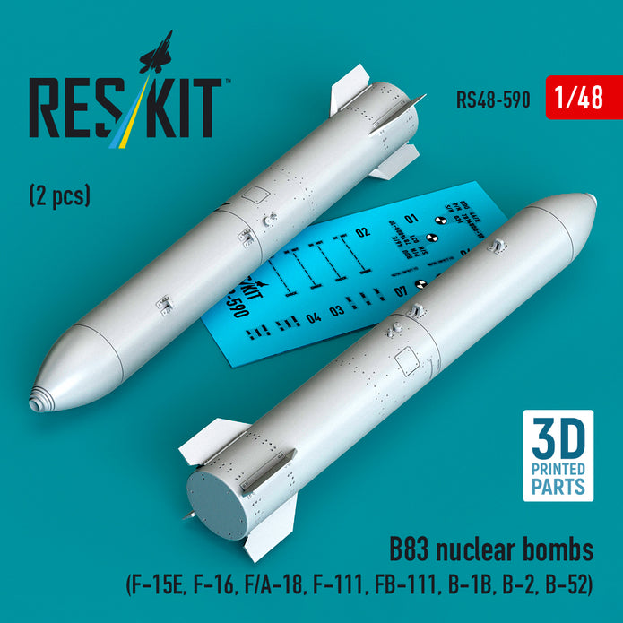 B83 nuclear bombs (2 pcs) (F-15E, F-16, F/A-18, F-111, FB-111, B-1B, B-2, B-52) (3D Printed) Scale 1:48 ResKit RS48-0590
