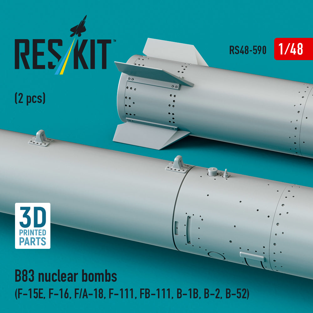 B83 nuclear bombs (2 pcs) (F-15E, F-16, F/A-18, F-111, FB-111, B-1B, B-2, B-52) (3D Printed) Scale 1:48 ResKit RS48-0590