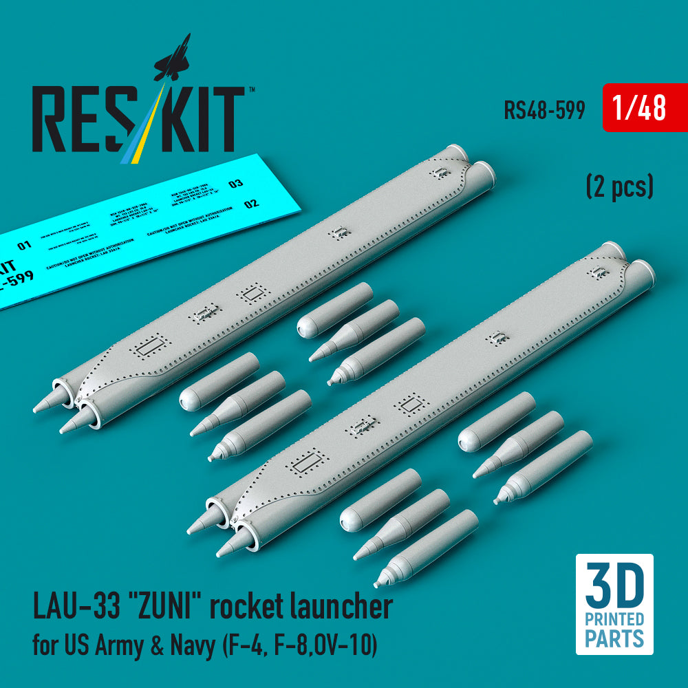 LAU-33 ZUNI rocket launcher for US Army & Navy (2 pcs) (F-4, F-8, OV-10) (3D Printed) Scale 1:48 ResKit RS48-0599