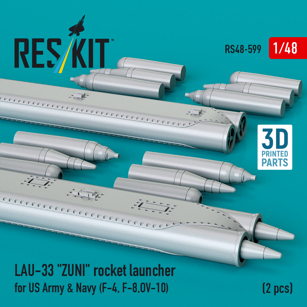 LAU-33 ZUNI rocket launcher for US Army & Navy (2 pcs) (F-4, F-8, OV-10) (3D Printed) Scale 1:48 ResKit RS48-0599