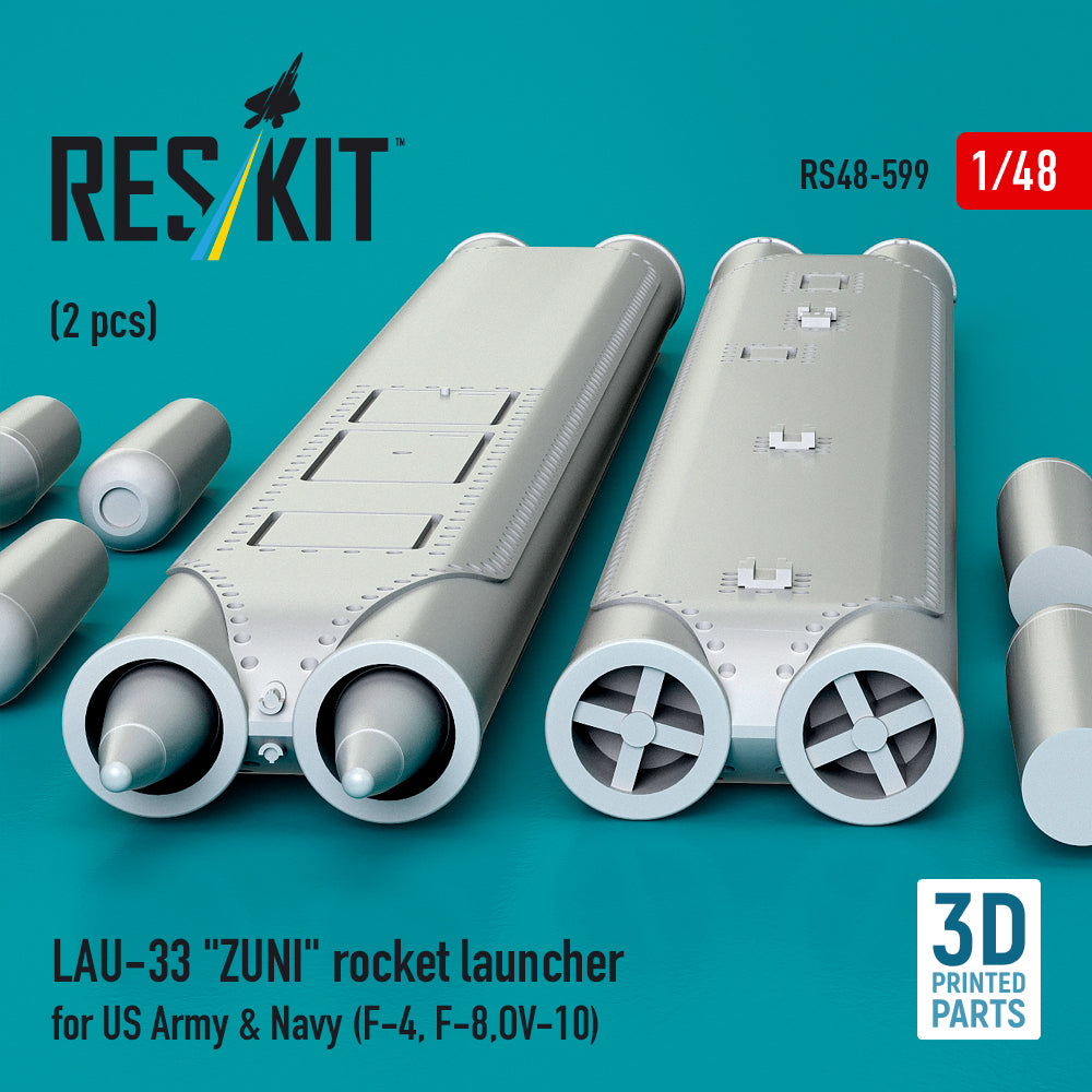 LAU-33 ZUNI rocket launcher for US Army & Navy (2 pcs) (F-4, F-8, OV-10) (3D Printed) Scale 1:48 ResKit RS48-0599