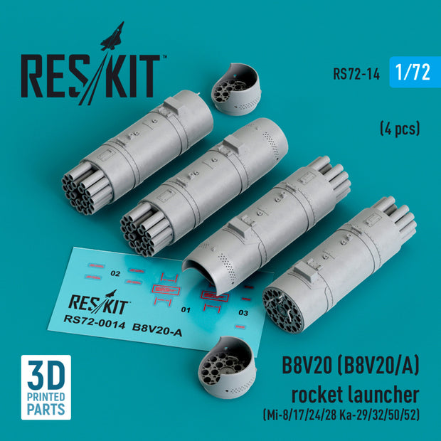 B8V20-А Rocket Launchers (4 pcs) (Mi-8/17/24/28, Ka-29/32/50/52) (3D Printed) Scale 1:72 ResKit RS72-0014 for Helicopters Model Kit