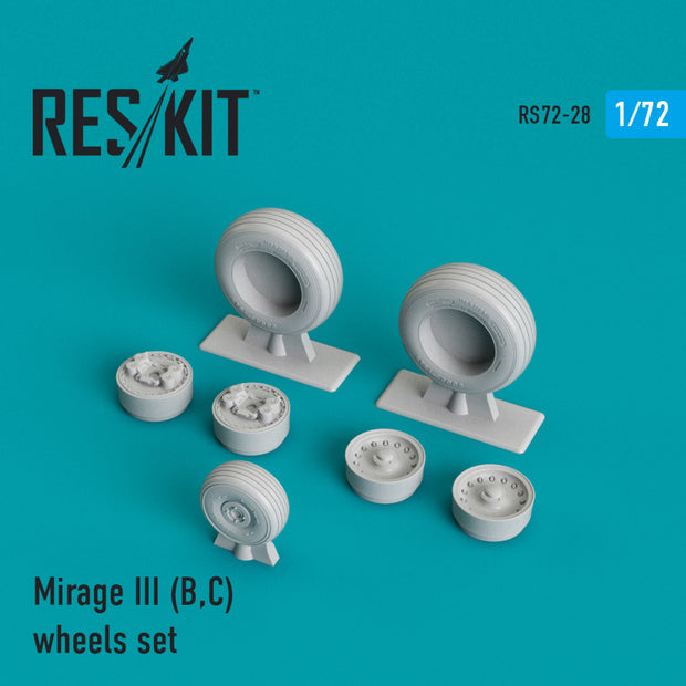 Dassault Mirage III (B,C) Wheels set Scale 1:72 ResKit RS72-0028 for Aircraft Model Kit