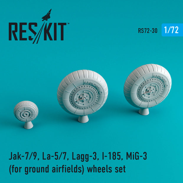 Jak-7/9, La-5/7, Lagg-3, I-185, MiG-3 Wheels set for ground airfields Scale 1:72 ResKit RS72-0030 for Aircraft Model Kit
