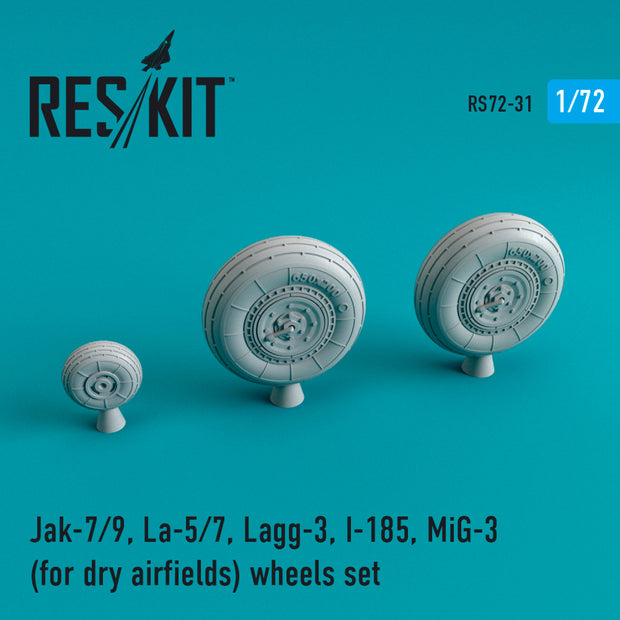 Jak-7/9, La-5/7, Lagg-3, I-185, MiG-3 Wheels set for dry airfields Scale 1:72 ResKit RS72-0031 for Aircraft Model Kit