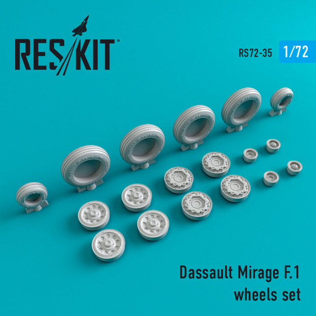 Dassault Mirage F.1 Wheels set Scale 1:72 ResKit RS72-0035 for Aircraft Model Kit