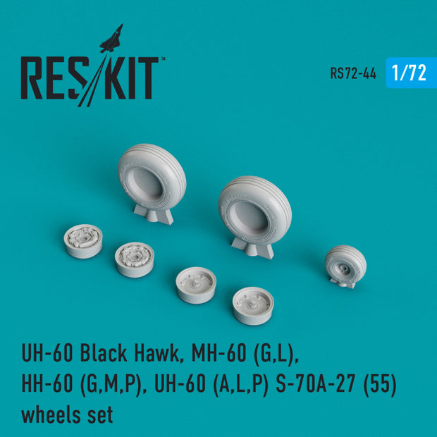 Sikorsky UH-60 Black Hawk/MH-60 (G,L)/HH-60 (G,M,P)/UH-60 (A,L,P)/S-70A-27 (55) Wheels set (weighted) Scale 1:72 ResKit RS72-0044 for Helicopters Model Kit