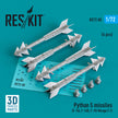 Python 5 Missiles (4 pcs) (F-16I, F-16D, F-15I, Mirage F.1) (3D Printed) Scale 1:72 ResKit RS72-0085 for Aircraft Model Kit