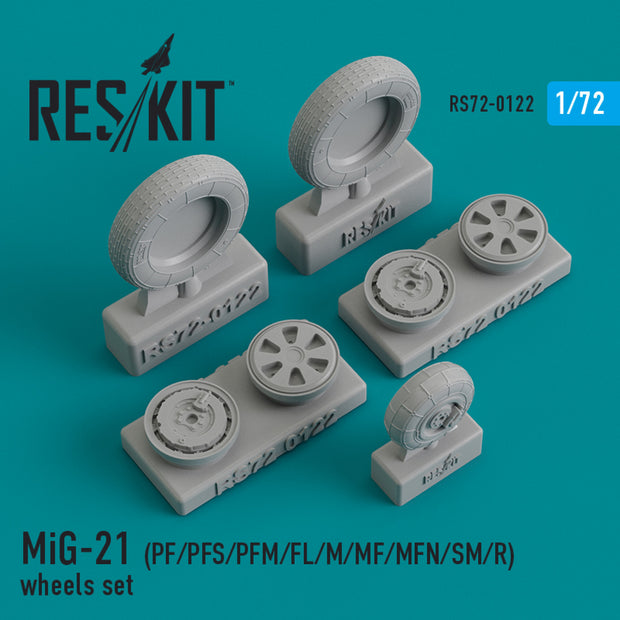MiG-21 (PF, PFS, PFM, FL, M, MF, MFN, SM, R) Wheels set Scale 1:72 ResKit RS72-0122 for Aircraft Model Kit