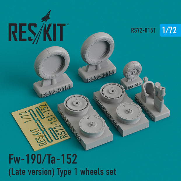 Focke-Wulf Fw-190/Ta-152 (Late version) type 1 Wheels set Scale 1:72 ResKit RS72-0151 for Aircraft Model Kit
