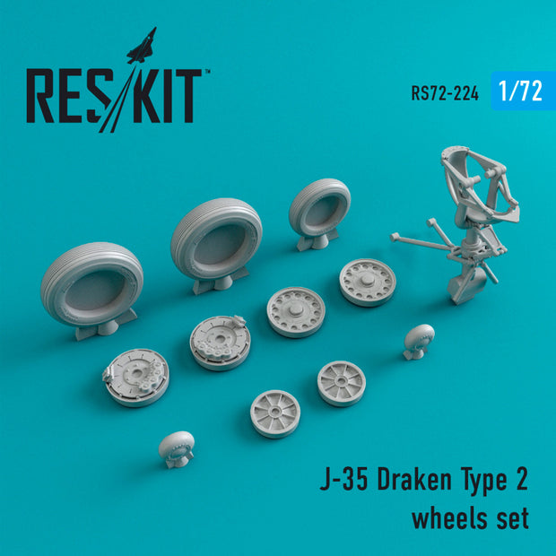 Saab J-35 Draken Wheels set type 2 Scale 1:72 ResKit RS72-0224 for Aircraft Model Kit