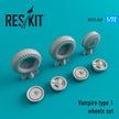 De Havilland DH.115 Vampire Wheels set type 1 Scale 1:72 ResKit RS72-0249 for Aircraft Model Kit