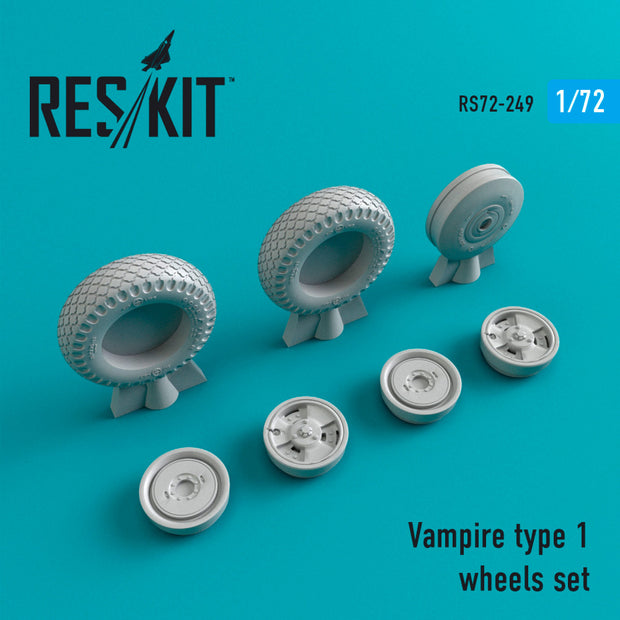 De Havilland DH.115 Vampire Wheels set type 1 Scale 1:72 ResKit RS72-0249 for Aircraft Model Kit