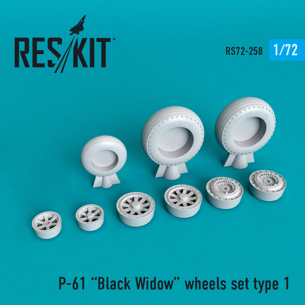 North American P-61 Black Widow Wheels set Scale 1:72 ResKit RS72-0258 for Aircraft Model Kit