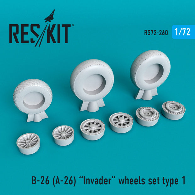 Douglas B-26 (A-26) Invader type 1 Wheels set Scale 1:72 ResKit RS72-0260 for Aircraft Model Kit